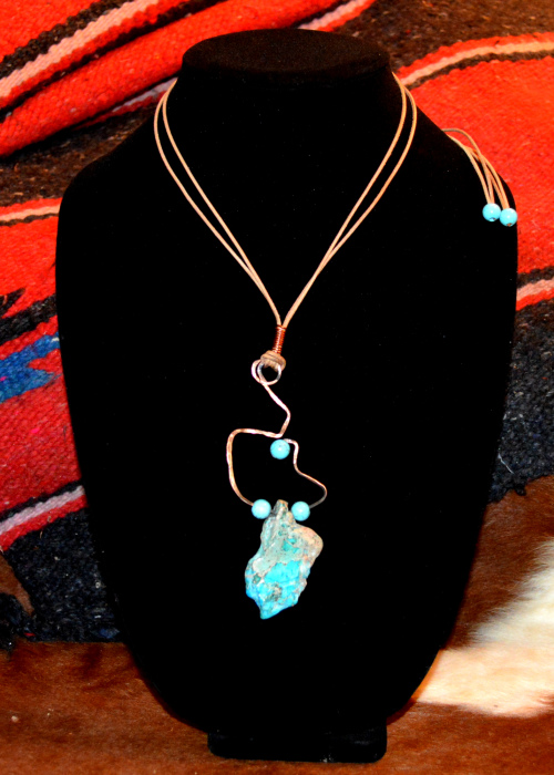 Freeform Copper pendant necklace with Semi-precious Stone & beads