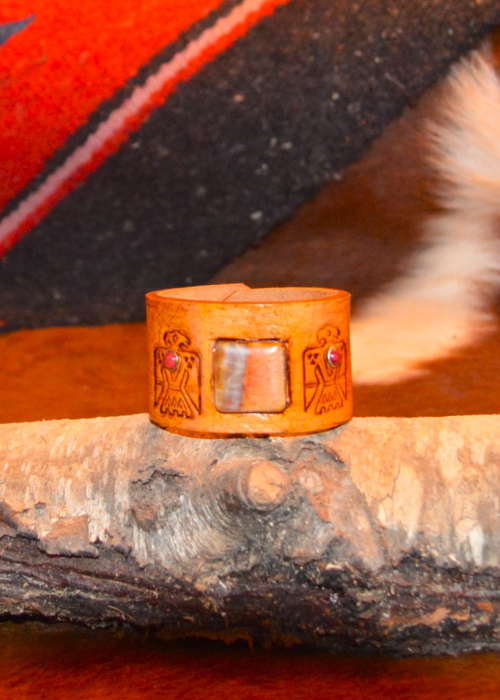 11/2" cuff bracelet w/ semiprecious stone & eagle design
