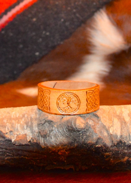 1" leather cuff bracelet w/ tree of life & celtic design