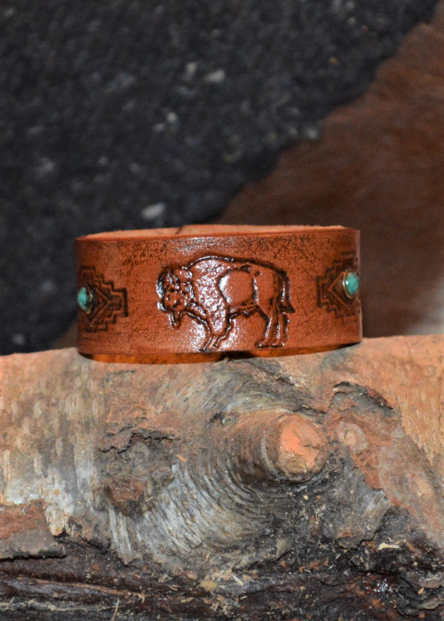 1" Leather buffalo cuff bracelet with turquoise rivets