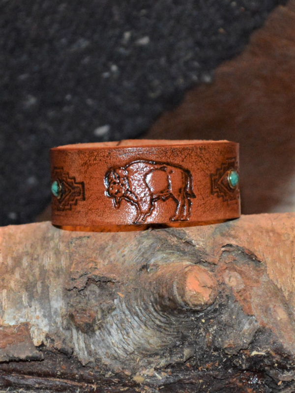 1" Leather buffalo cuff bracelet with turquoise rivets