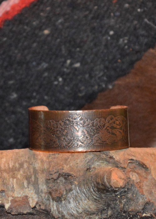 Floral etched copper bracelet