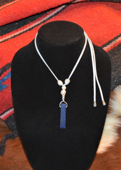 Lapis pendant necklace w/ freshwater pearls