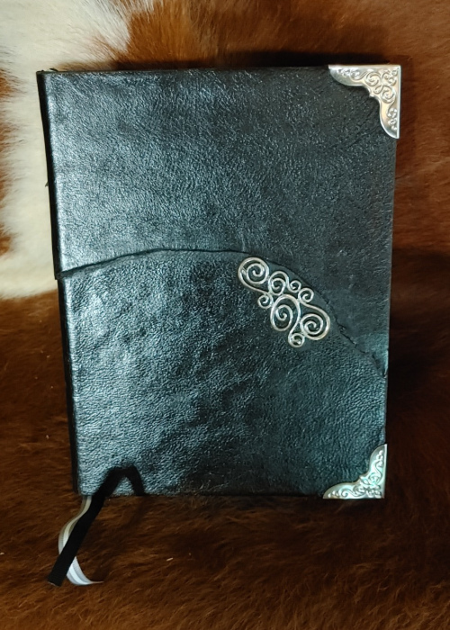 5"x8" Black leather journal w, silver elements